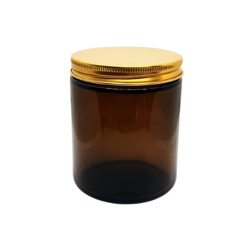 Pote de Vidrio Ámbar 200gr con Tapa de Aluminio Dorada