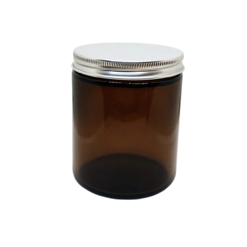 Pote de Vidrio Ámbar 200gr con Tapa de Aluminio Plateada