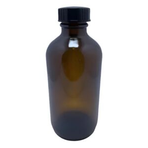 Botella de Vidrio Redonda Ámbar 250ml Tapa Negra
