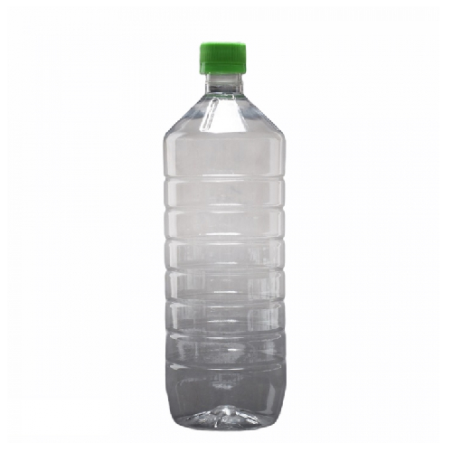 Botella Plástica PET Transparente Anillada de 1 Litro con Tapa Verde