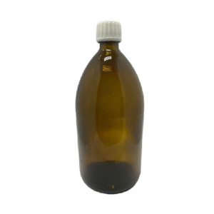 Botella de Vidrio Redonda Ámbar 1 Litro con Tapa Blanca 28/410