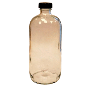Botella de Vidrio Redonda Transparente 500ml con Tapa Negra