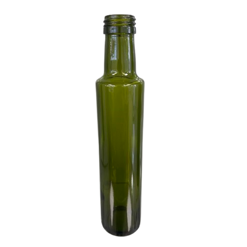 Botella de Vidrio Verde Aceitera Redonda 250ml con Tapa Plástica