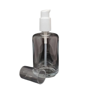 Frasco de Vidrio Transparente 30ml con Bomba Dosificadora Blanca