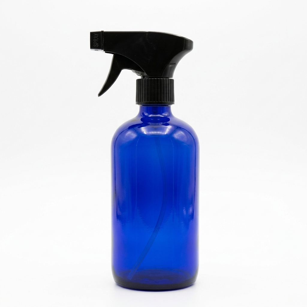 Botella de Vidrio Redonda Azul 500ml con Gatillo Recto