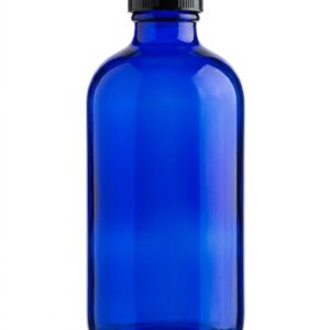 Botella de Vidrio Redonda Azul 500ml Tapa Negra