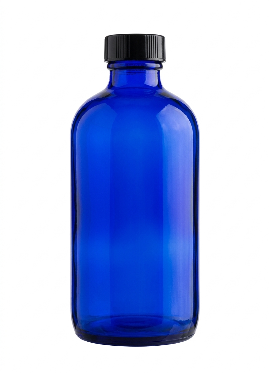 Botella de Vidrio Redonda Azul 500ml Tapa Negra